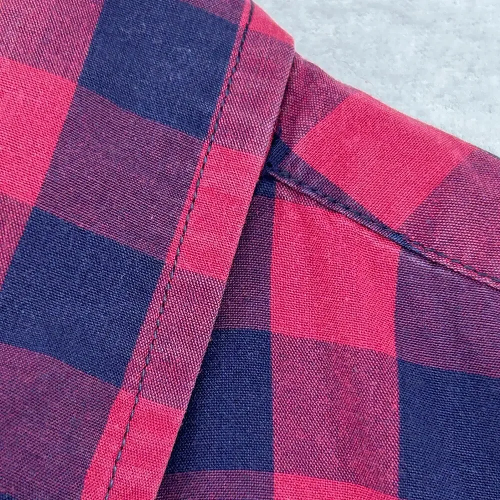 J.CREW Shirt Men L Washed Casual Buffalo Check Button Up Tailored Fit Cotton Red